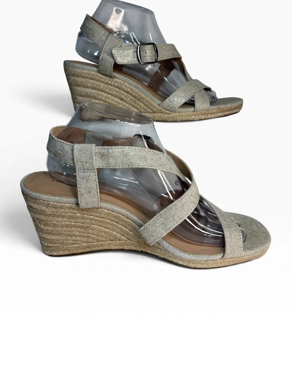 Lucky Brand Mytila Espadrille Wedge Sandals in Beige Gold Sz 10